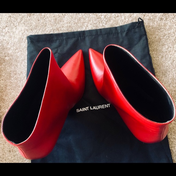 Saint Laurent Red Pierre Leather Ankle Booties - Picture 5 of 5